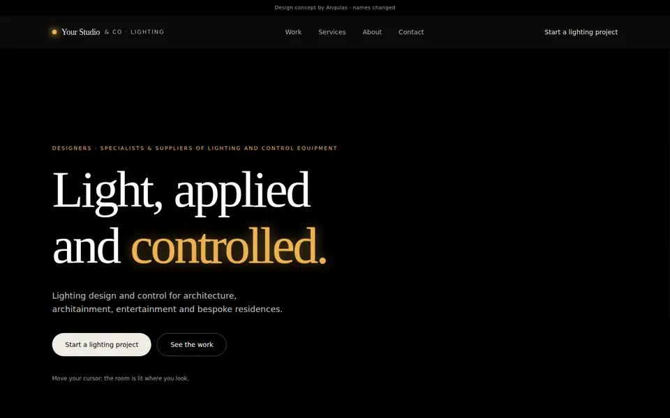 Concept website for a lighting design and control specialist in Dubai